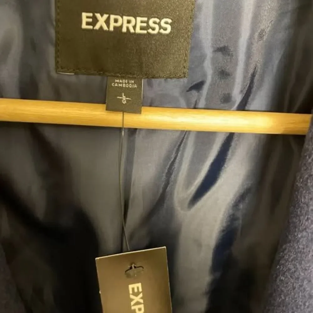 EXPRESS Navy Blue Belted Coat - Picture 7 of 7